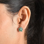 Luxuriant - AAA Premium Zambian Emerald & Lab Grown Diamond (SI/G-H) Floral Earring with Push Post in Rhodium Overlay Sterling Silver 1.90 Ct._8574984_1
