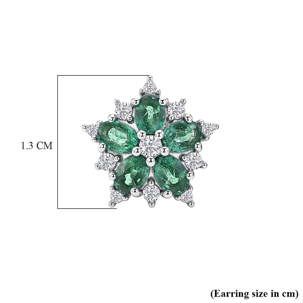 Luxuriant - AAA Premium Zambian Emerald & Lab Grown Diamond (SI/G-H) Floral Earring with Push Post in Rhodium Overlay Sterling Silver 1.90 Ct._8574984_4
