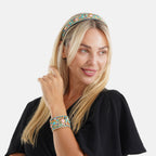Set of 2 - Designer Inspired Turquoise Embellished Headband and Cuff Bracelet Set - Multi Colour_8574988_2