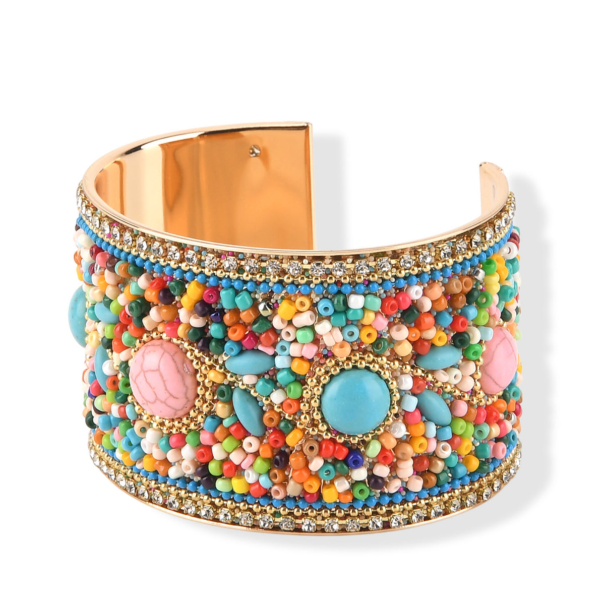 Set of 2 - Designer Inspired Turquoise Embellished Headband and Cuff Bracelet Set - Multi Colour V32565543 7