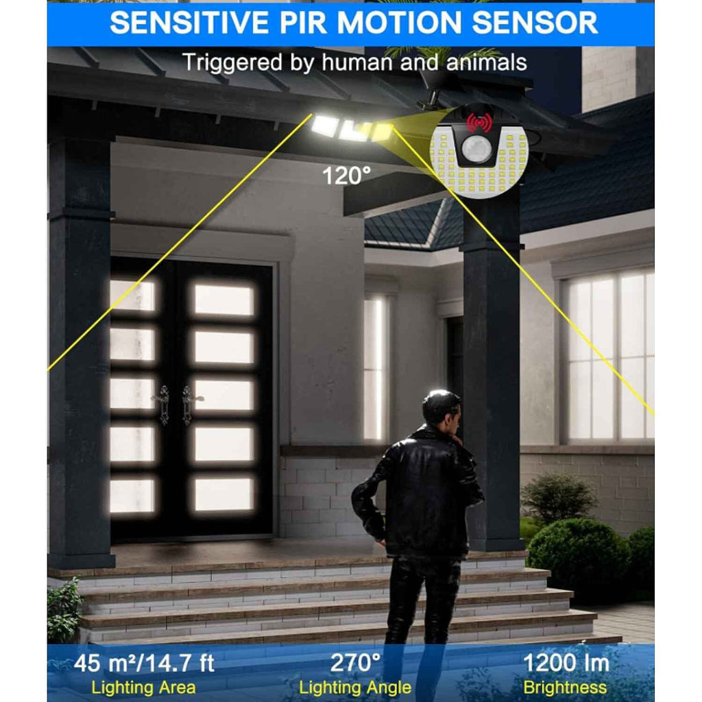 PIR Motion Sensor LED Solar Outdoor Wall Light (800 Lumen) - Black