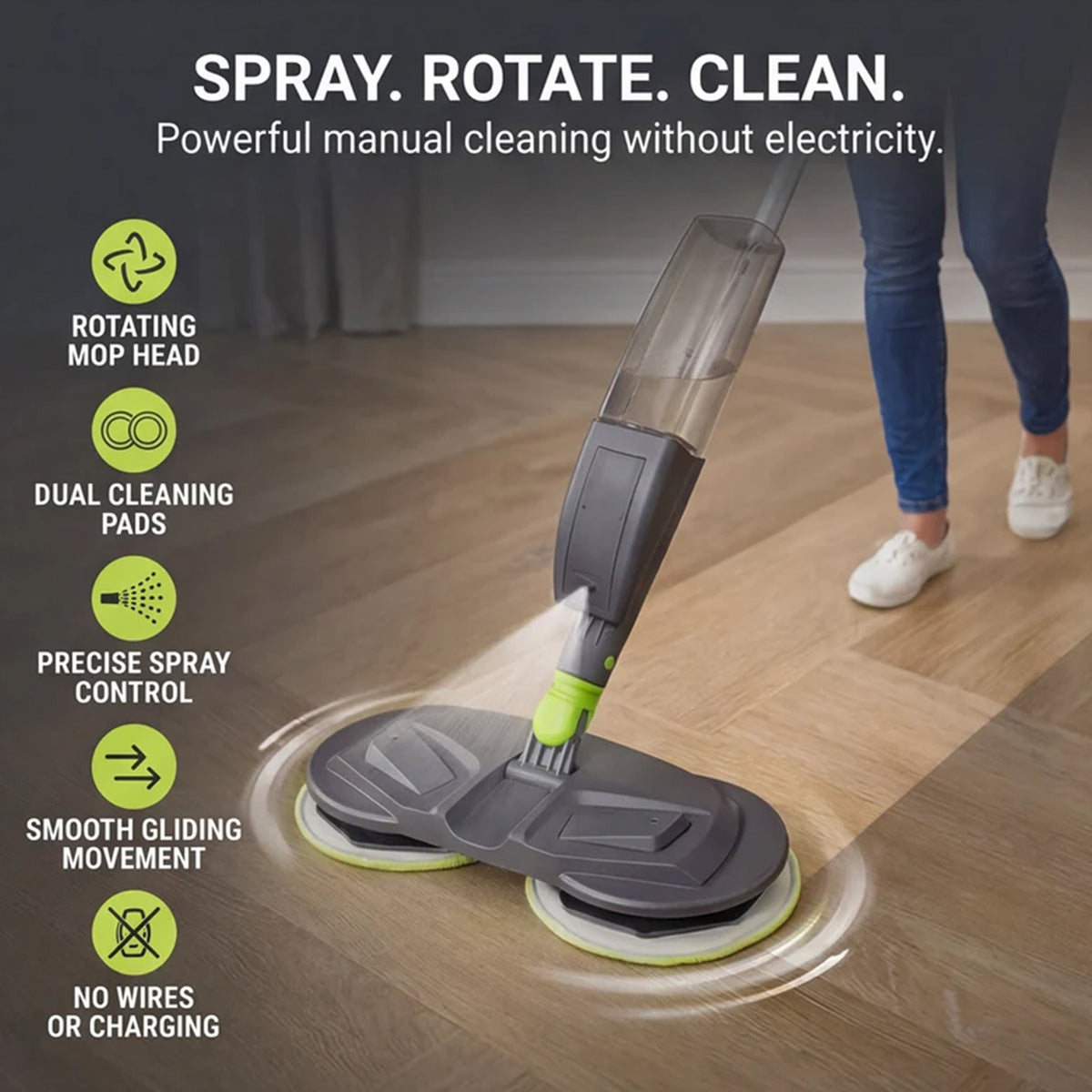 Brand New - Shine Rotating Mop With Spray - Grey V32655757 3