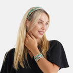Set of 2 - Designer Inspired Multi-colour Stones Floral Embellished Headband and Cuff Bracelet Set_8575004_3