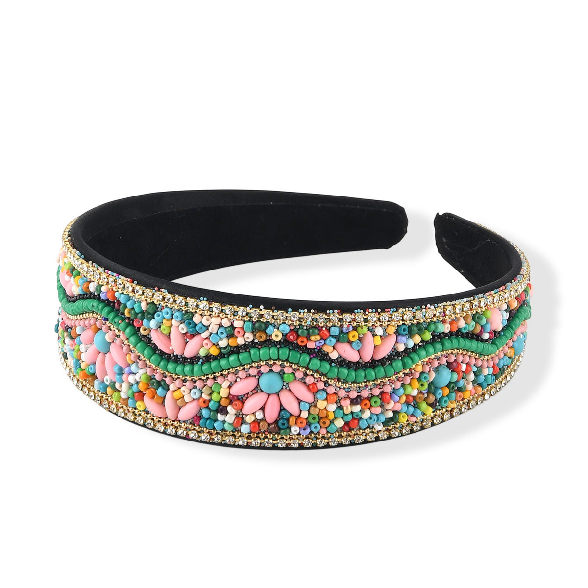 Set of 2 - Designer Inspired Multi-colour Stones Floral Embellished Headband and Cuff Bracelet Set V32622191 5