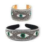 Set of 2 - Designer Inspired Eye Pattern Embellished Headband and Cuff Bracelet Set - Silver_8575005