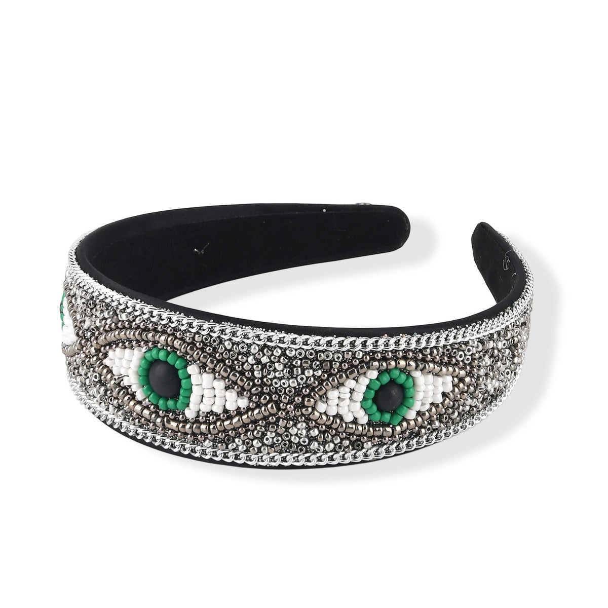 Set of 2 - Designer Inspired Eye Pattern Embellished Headband and Cuff Bracelet Set - Silver V32565296 5