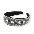 Set of 2 - Designer Inspired Eye Pattern Embellished Headband and Cuff Bracelet Set - Silver_8575005_4