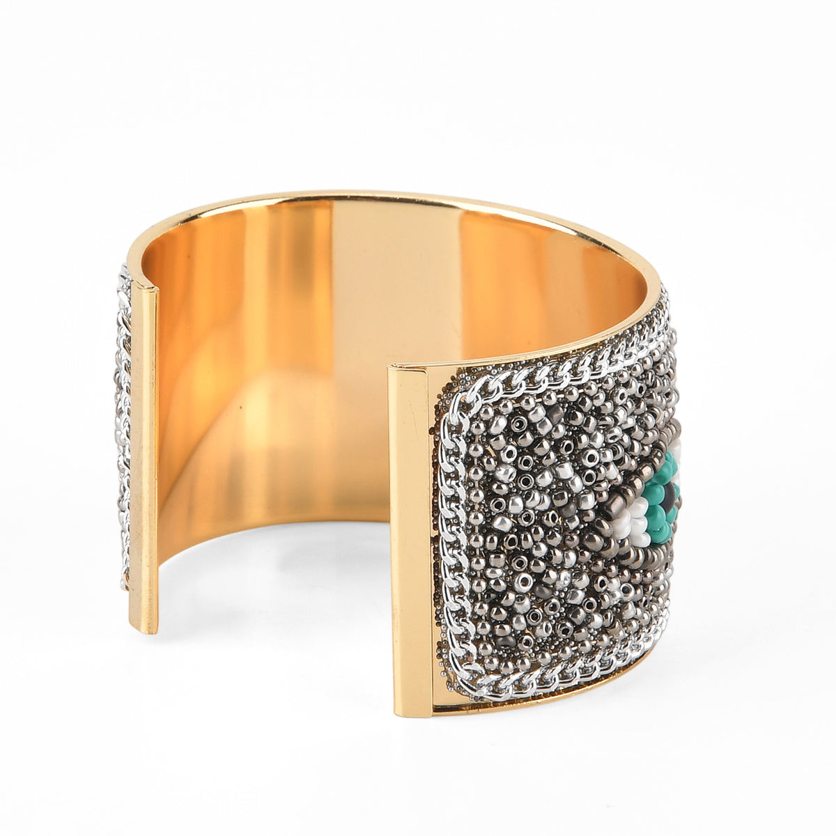 Set of 2 - Designer Inspired Eye Pattern Embellished Headband and Cuff Bracelet Set - Silver V32565296 8
