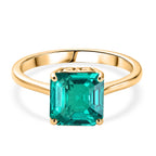 9K Yellow Gold Premium AAAA Lab Grown Colombian Emerald Solitaire Ring 2.85 Ct._8575007