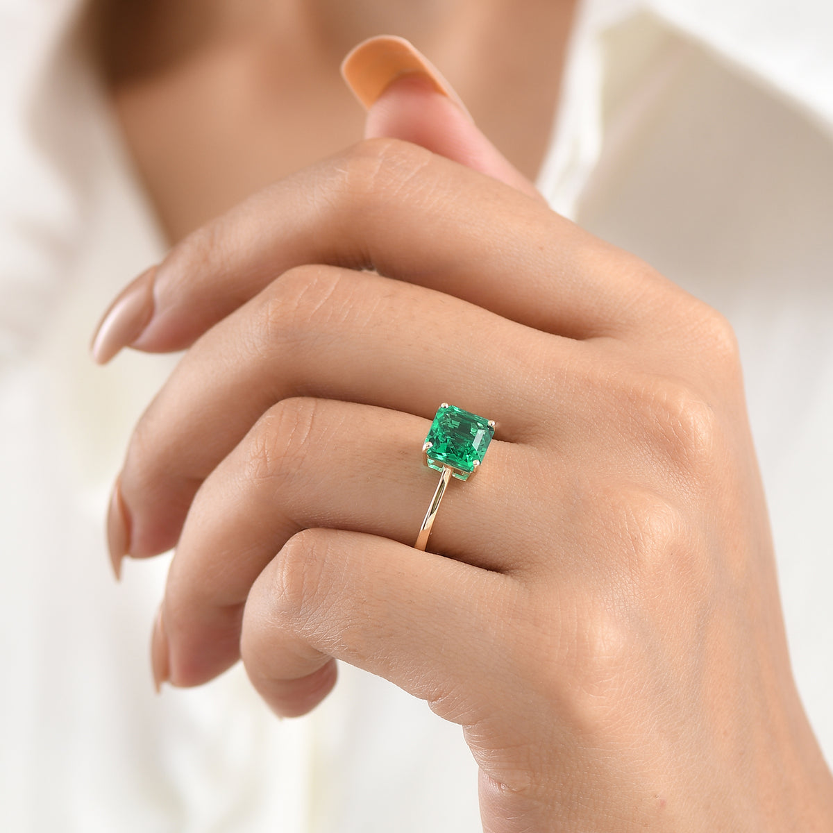 9K Yellow Gold Premium AAAA Lab Grown Colombian Emerald Solitaire Ring 2.85 Ct. V32517804 2