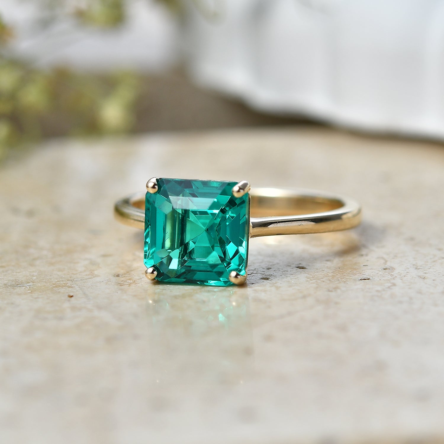 9K Yellow Gold Premium AAAA Lab Grown Colombian Emerald Solitaire Ring 2.85 Ct. V32517804 3