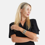 Set of 2 - Designer Inspired Floral Pattern Embellished Headband and Cuff Bracelet Set - Gold_8575015_2