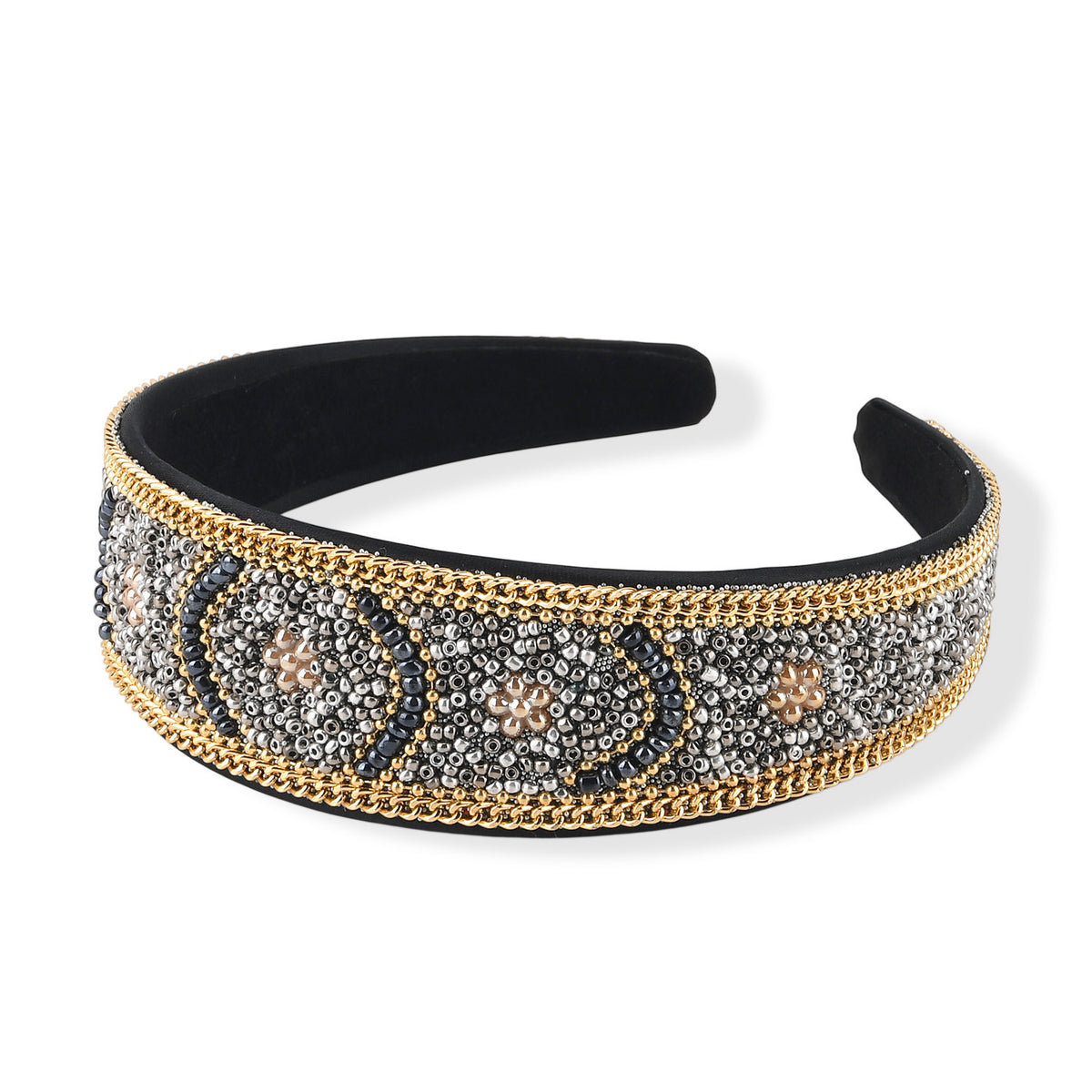 Set of 2 - Designer Inspired Floral Pattern Embellished Headband and Cuff Bracelet Set - Gold V32565775 5