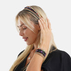 Set of 2 - Designer Inspired Multi-colour Stones Embellished Headband and Cuff Bracelet Set - Black_8575016_3