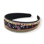 Set of 2 - Designer Inspired Multi-colour Stones Embellished Headband and Cuff Bracelet Set - Black_8575016_4