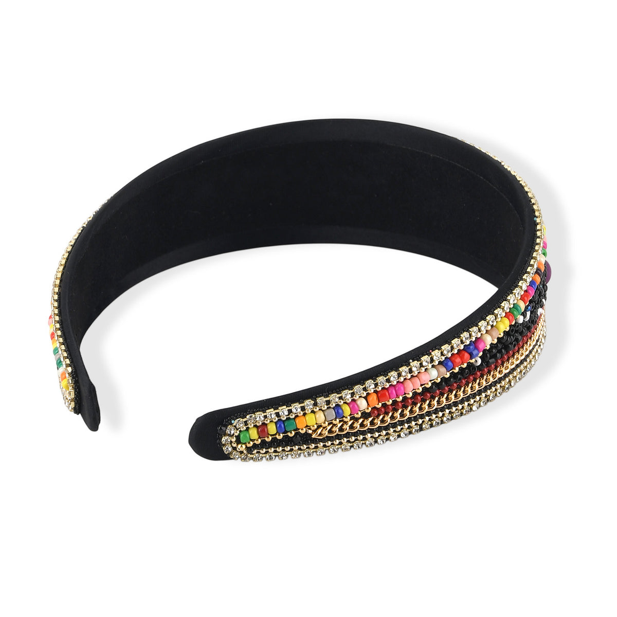 Set of 2 - Designer Inspired Multi-colour Stones Embellished Headband and Cuff Bracelet Set - Black V32592944 6