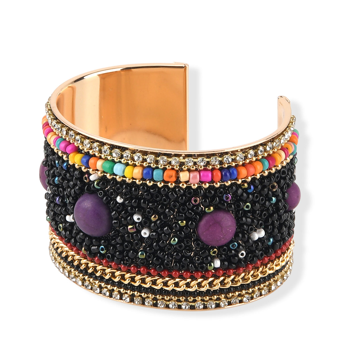Set of 2 - Designer Inspired Multi-colour Stones Embellished Headband and Cuff Bracelet Set - Black V32592944 7