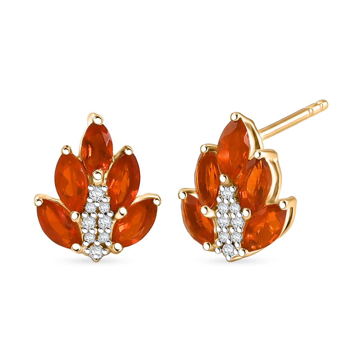 D'Joy - Natural Crimson AAA Fire Opal &amp; White Zircon Cluster Earring with Push Post in Yellow Gold Plated Sterling Silver 1.10 Ct. 8575018 0