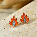 D'Joy - Natural Crimson AAA Fire Opal & White Zircon Cluster Earring with Push Post in Yellow Gold Plated Sterling Silver 1.10 Ct._8575018_2