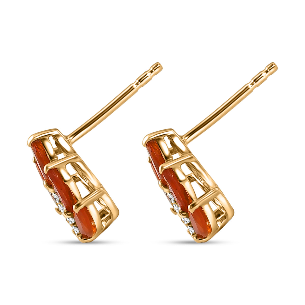 D'Joy - Natural Crimson AAA Fire Opal &amp; White Zircon Cluster Earring with Push Post in Yellow Gold Plated Sterling Silver 1.10 Ct. 8575018 3
