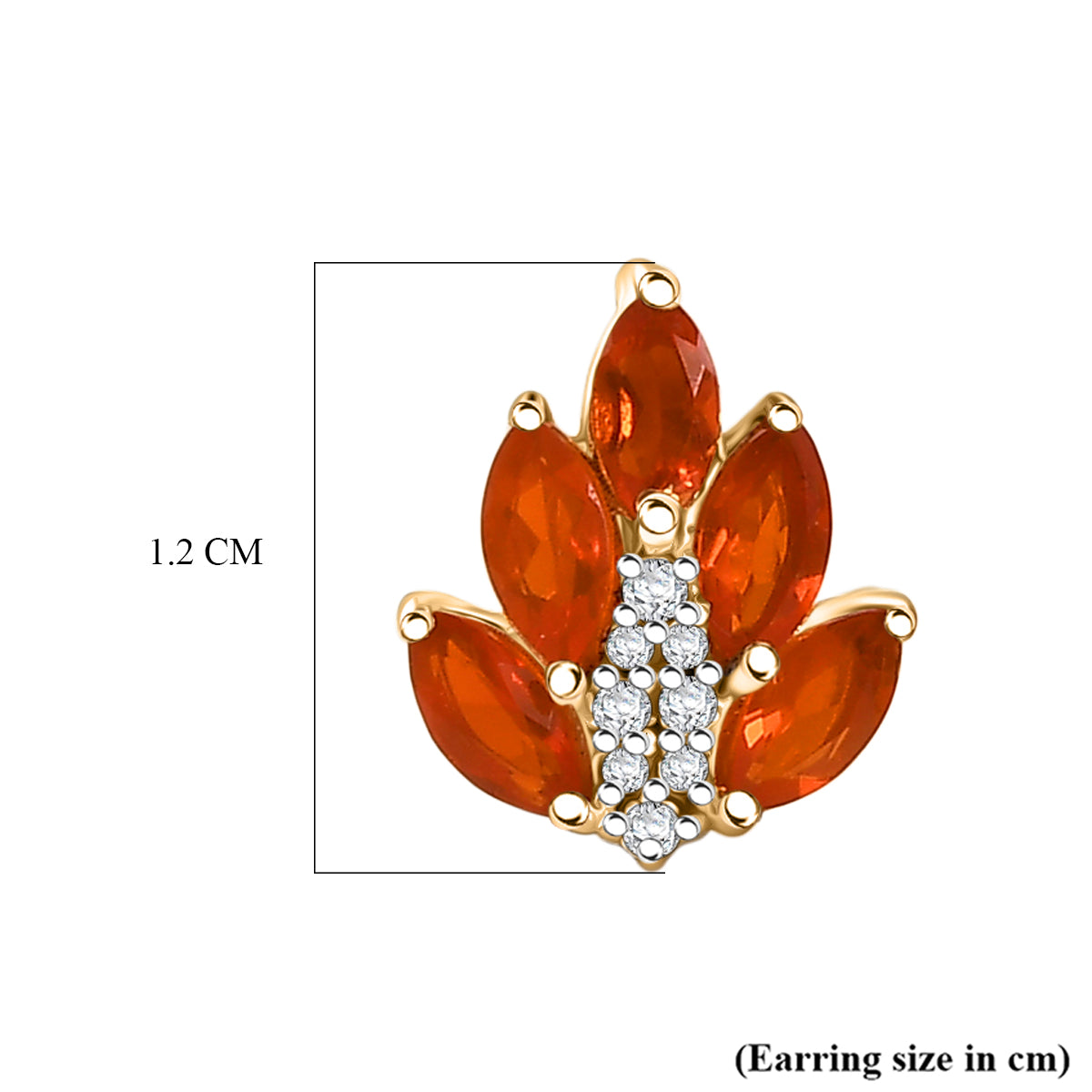 D'Joy - Natural Crimson AAA Fire Opal &amp; White Zircon Cluster Earring with Push Post in Yellow Gold Plated Sterling Silver 1.10 Ct. 8575018 4
