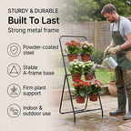 6-Circle Metal Plant Rack - 80cm Tall Black Tiered Garden Stand