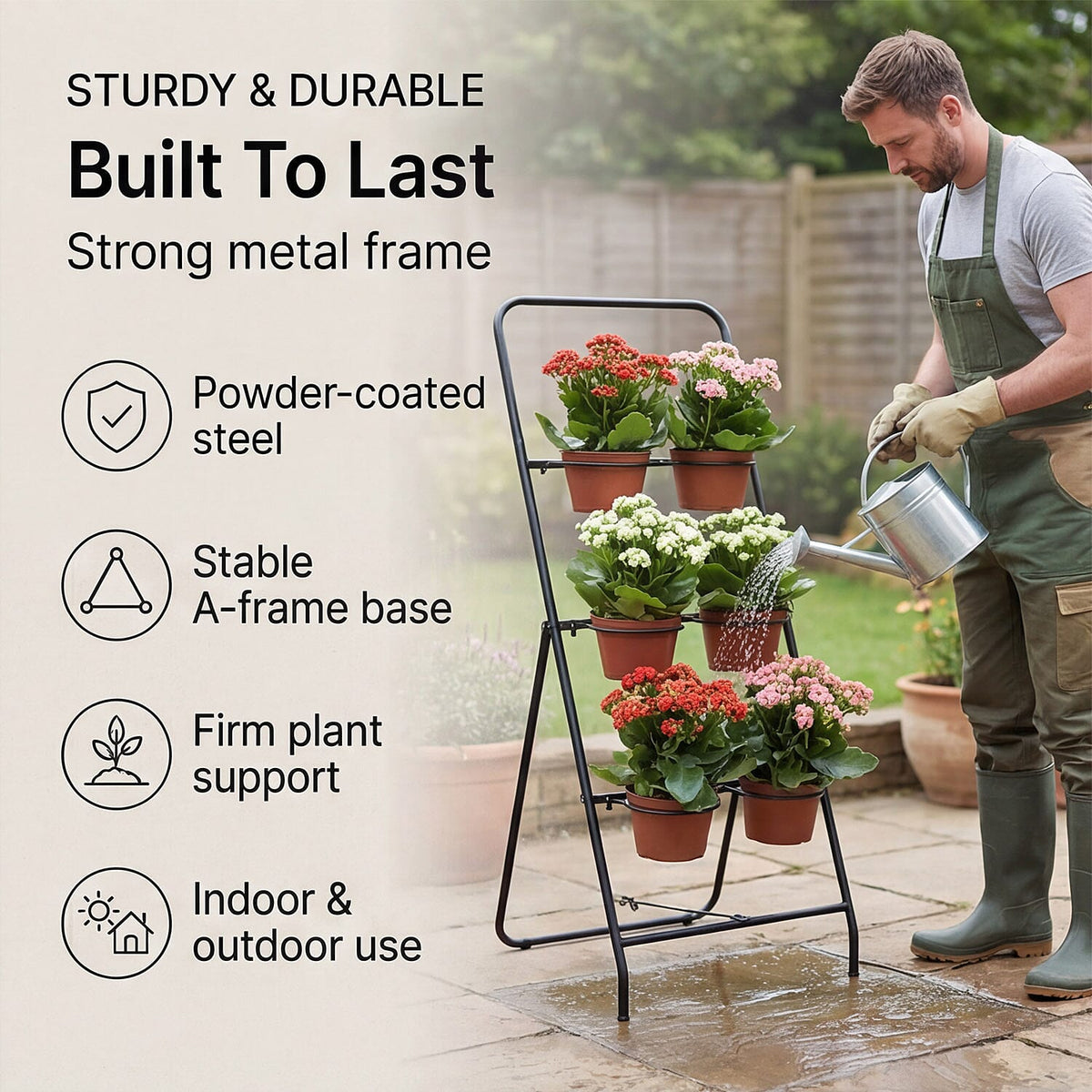 6-Circle Metal Plant Rack - 80cm Tall Black Tiered Garden Stand V32636973 2