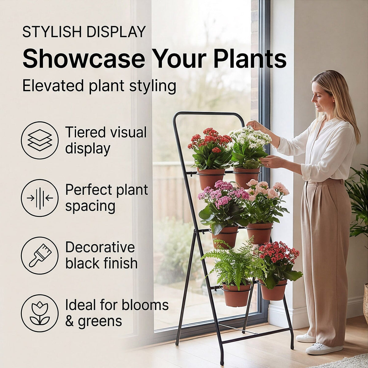 6-Circle Metal Plant Rack - 80cm Tall Black Tiered Garden Stand V32636973 3