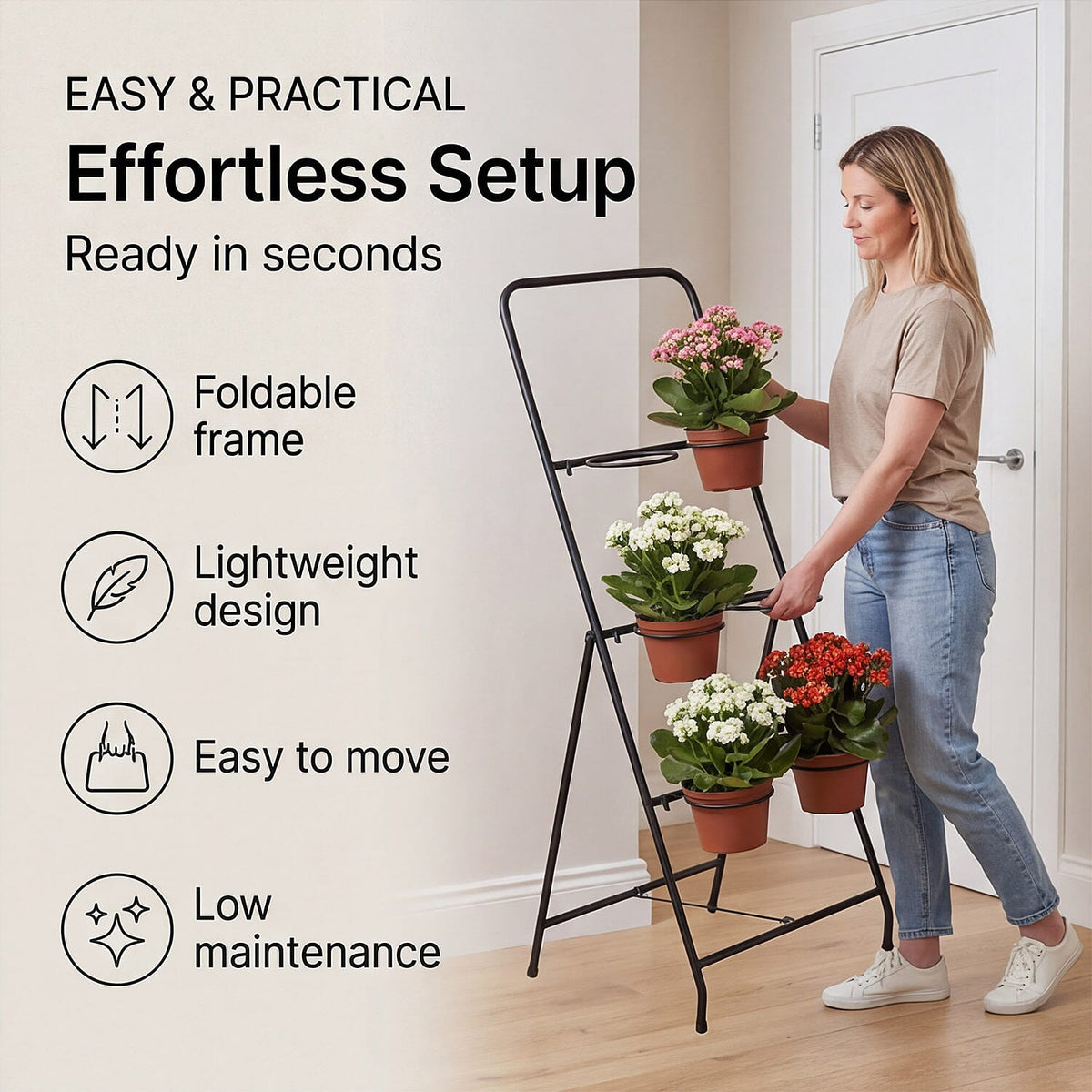 6-Circle Metal Plant Rack - 80cm Tall Black Tiered Garden Stand V32636973 4