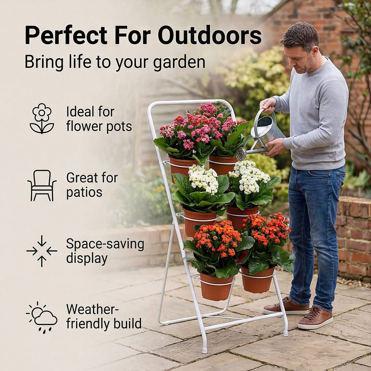 6-Circle Metal Plant Rack - 80cm Tall White Tiered Garden Stand 8575020 3