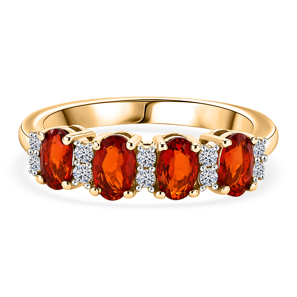 Luxuriant - Natural Crimson Fire Opal & Lab Grown Diamond (SI/G-H) Ring in Yellow Gold Plated Sterling Silver 0.76 Ct._8575041