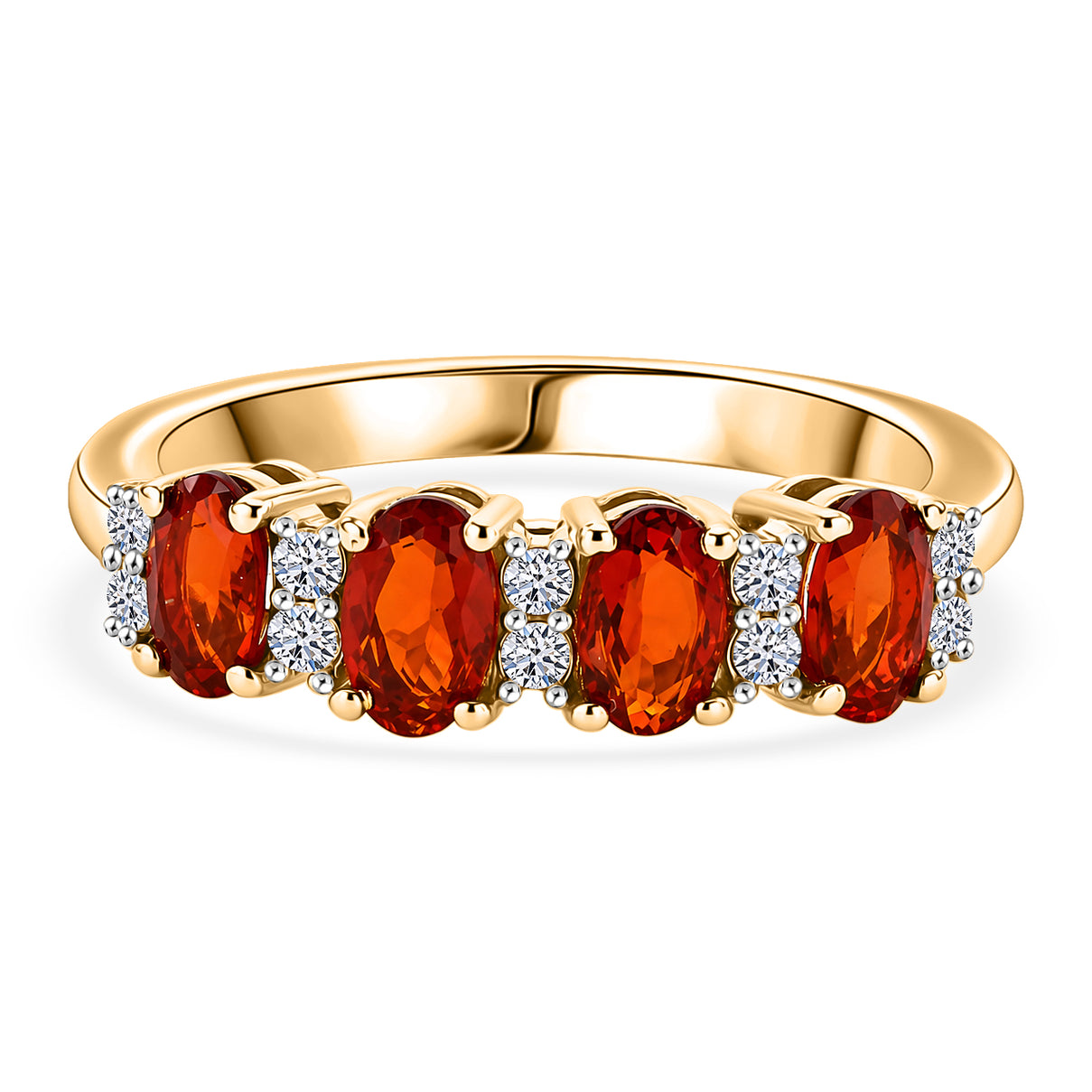 Luxuriant - Natural Crimson Fire Opal &amp; Lab Grown Diamond (SI/G-H) Ring in Yellow Gold Plated Sterling Silver 0.76 Ct. 8575041 0