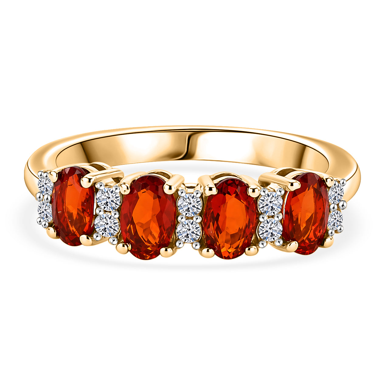 Luxuriant - Natural Crimson Fire Opal &amp; Lab Grown Diamond (SI/G-H) Ring in Yellow Gold Plated Sterling Silver 0.76 Ct. 8575041 0