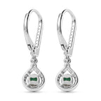 D'Joy - Premium Zambian Emerald & White Zircon Dangling Earring with Lever Back in Rhodium Overlay Sterling Silver_8575302_4