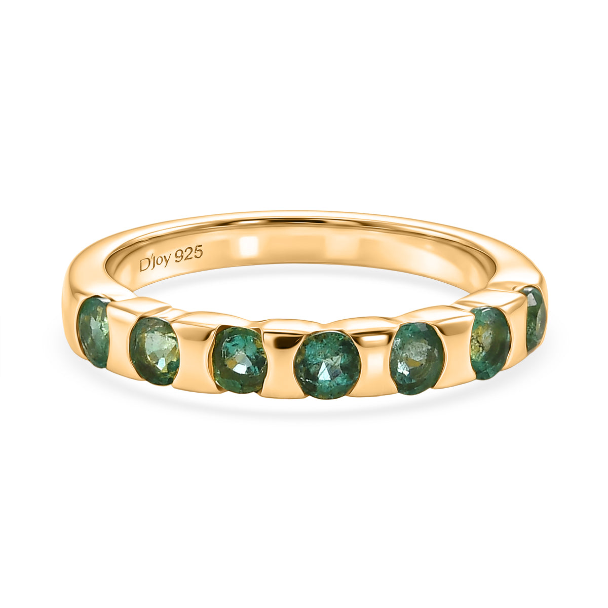 D'Joy - AAA Zambian Emerald 7 Stone Band Ring in 18K Vermeil Yellow Gold Plated Sterling Silver V32523008 0