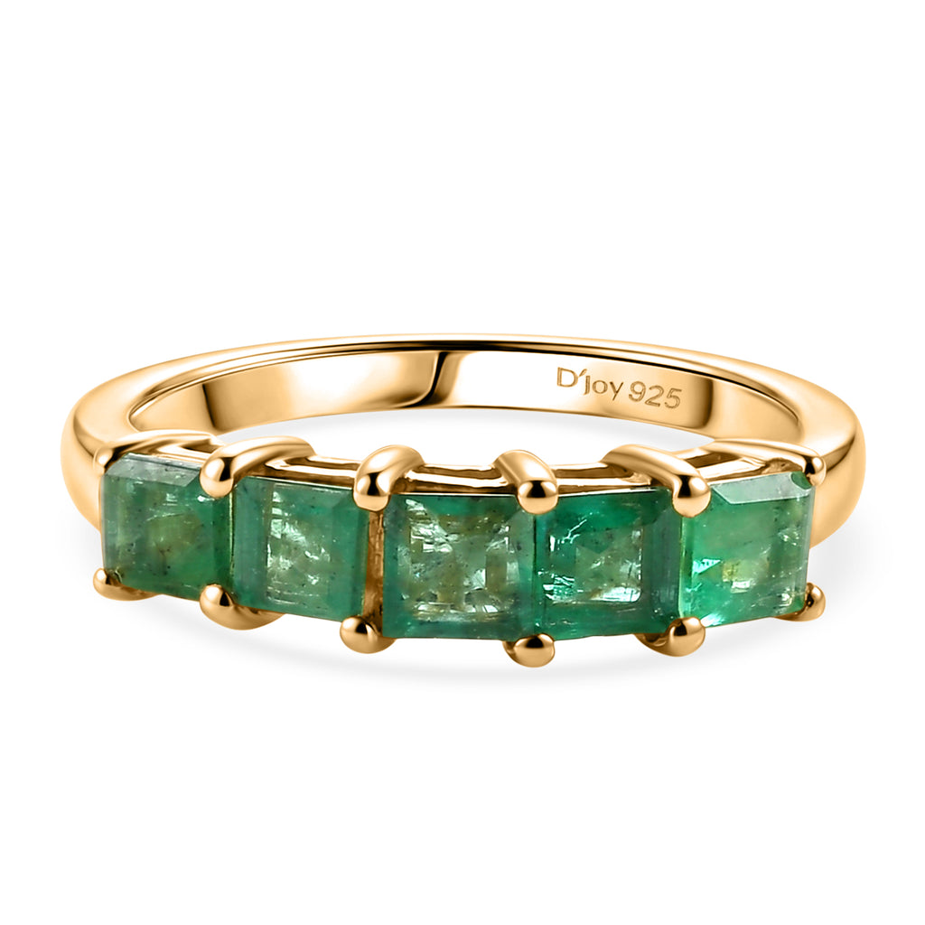 D'Joy - AAA Zambian Emerald 5 Stone Ring in 18K Vermeil Yellow Gold Plated Sterling Silver 1.16 Ct._8575384