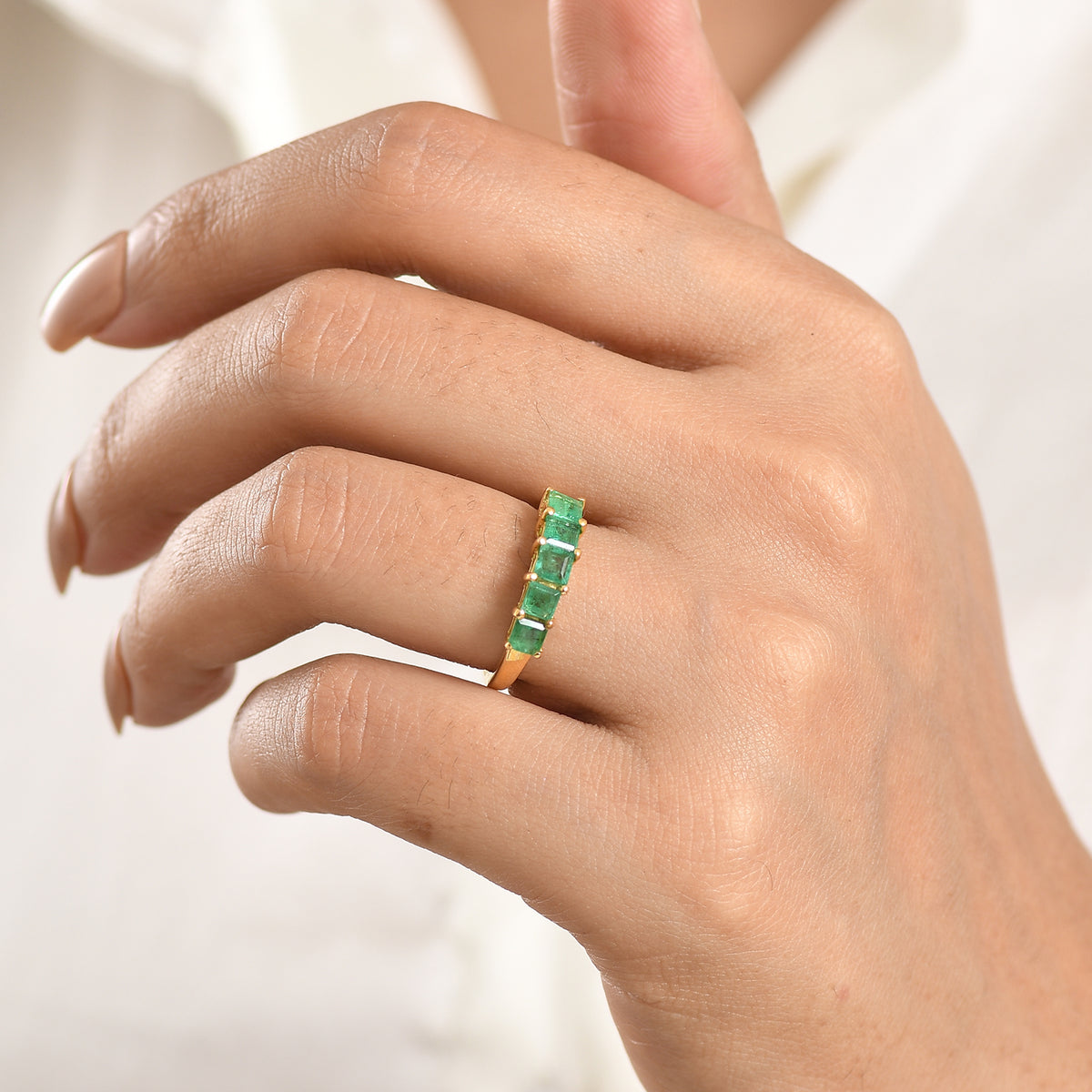 D'Joy - AAA Zambian Emerald 5 Stone Ring in 18K Vermeil Yellow Gold Plated Sterling Silver 1.16 Ct. 8575384 2