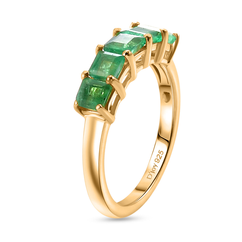 D'Joy - AAA Zambian Emerald 5 Stone Ring in 18K Vermeil Yellow Gold Plated Sterling Silver 1.16 Ct._8575384_3