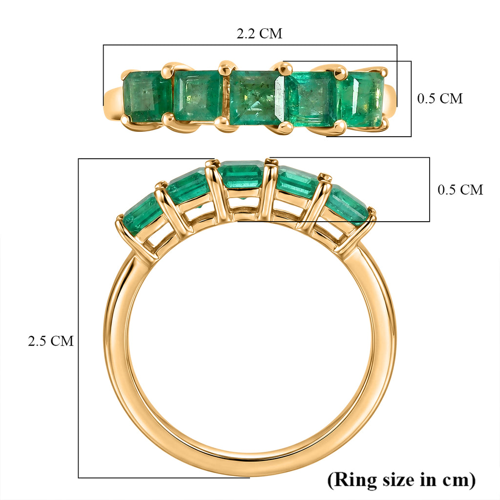D'Joy - AAA Zambian Emerald 5 Stone Ring in 18K Vermeil Yellow Gold Plated Sterling Silver 1.16 Ct._8575384_5