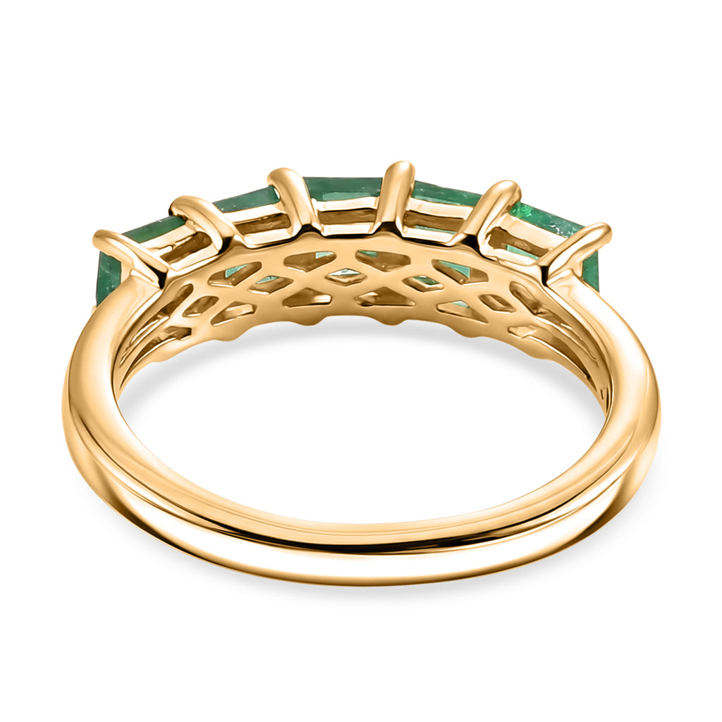D'Joy - AAA Zambian Emerald 5 Stone Ring in 18K Vermeil Yellow Gold Plated Sterling Silver 1.16 Ct._8575390_4