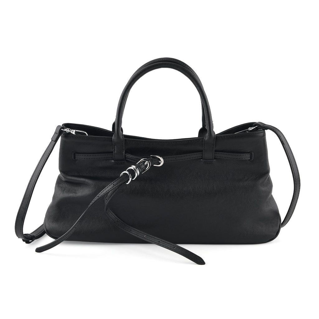 Women's Genuine Leather Modern Top-Handle Satchel Bag with Adjustable Shoulder Strap - Black_8575443