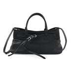 Women's Genuine Leather Modern Top-Handle Satchel Bag with Adjustable Shoulder Strap - Black_8575443