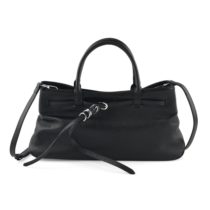 Women's Genuine Leather Modern Top-Handle Satchel Bag with Adjustable Shoulder Strap - Black 8575443 1