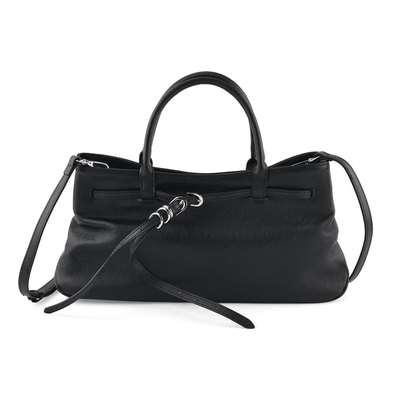Women's Genuine Leather Modern Top-Handle Satchel Bag with Adjustable Shoulder Strap - Black_8575443