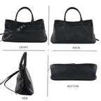 Women's Genuine Leather Modern Top-Handle Satchel Bag with Adjustable Shoulder Strap - Black_8575443
