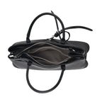 Women's Genuine Leather Modern Top-Handle Satchel Bag with Adjustable Shoulder Strap - Black_8575443
