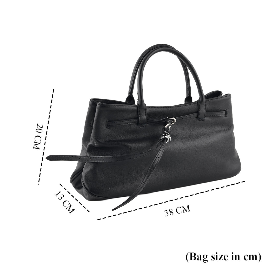 Women's Genuine Leather Modern Top-Handle Satchel Bag with Adjustable Shoulder Strap - Black_8575443
