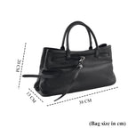 Women's Genuine Leather Modern Top-Handle Satchel Bag with Adjustable Shoulder Strap - Black_8575443