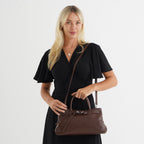Women's Genuine Leather Modern Top-Handle Satchel Bag with Adjustable Shoulder Strap - Chocolate_8575459_1