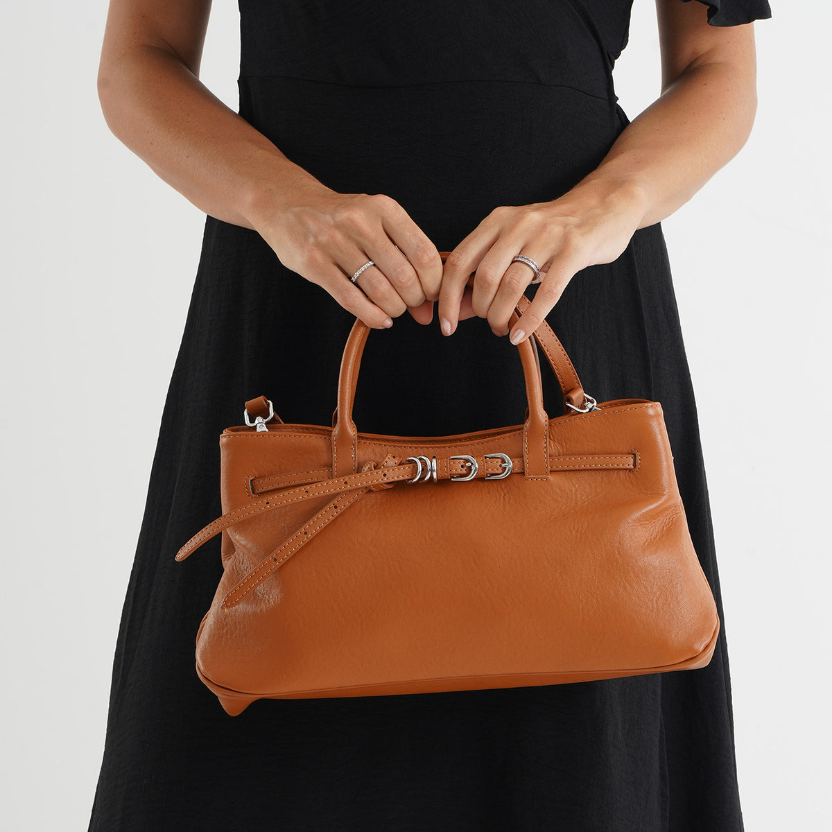 Women's Genuine Leather Modern Top-Handle Satchel Bag with Adjustable Shoulder Strap - Tan V32639560 3